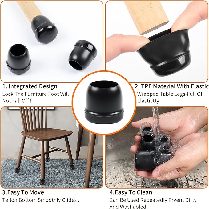 Ezprotekt 24 Pcs Black Chair Leg Sliders - Image 4