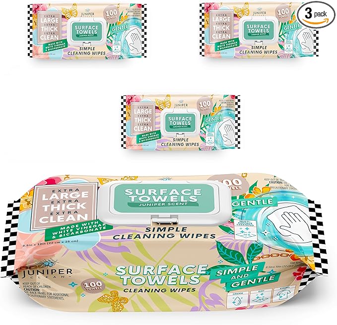 3 Packs Surface Cleaning Wipes Bleach Free, Thick & Large Dispose, All-Purpose by JuniperCLEAN