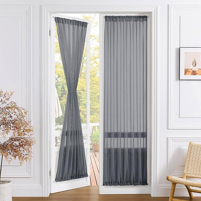 Tollpiz Sheer Door Curtains Closet Linen Textured Curtains Sheer Doorway Light by Tollpiz
