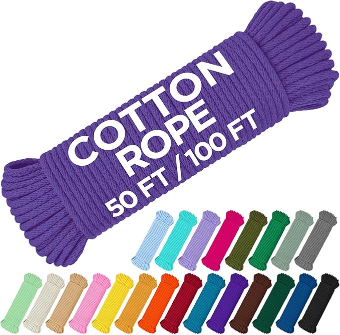 TECEUM Cotton Rope 3/16” – 50 FT – Strong All-Purpose Braided Rope – Natural by TECEUM