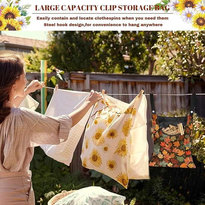 Fashion Maple Leaf Laundry Clothespin Holder Bag - Image 6