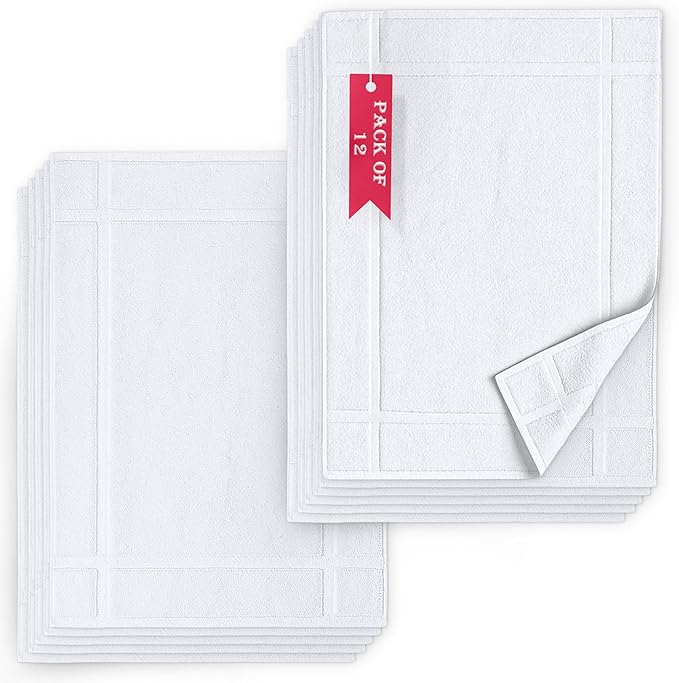 Pearl Linens Pack of 12 100% Cotton Bath Mat 20x30 inches, Soft & Absorbent by PearlLinens