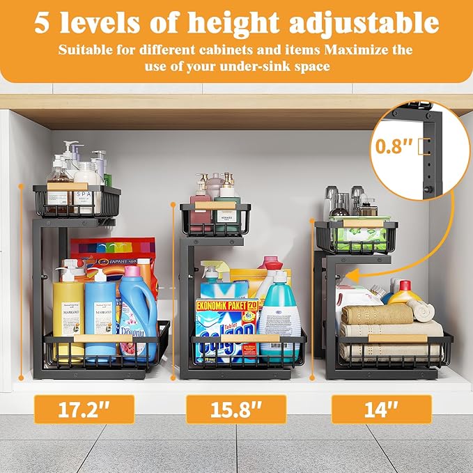 2-Tier Slide Out Under Sink Organizer – 2-Tier Pull-Out Storage Rack, Bathroom - Image 4