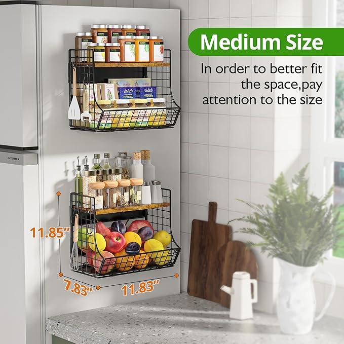 Magnetic Shelf for Fridge with Wood Lid, Fruit Potato and Onion Storage Bins - Image 3