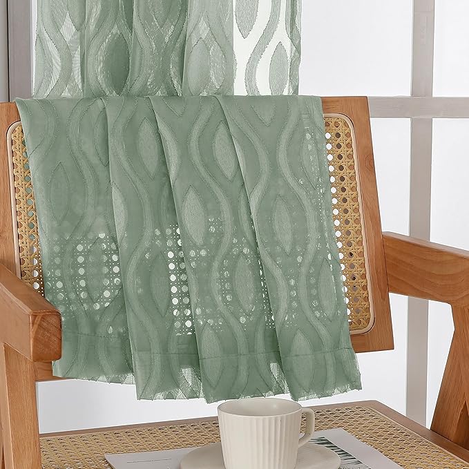 Aiyufeng Sheer Green Curtains 54 Inch Length 2 Panels, Soft Lightweight Clip - Image 9