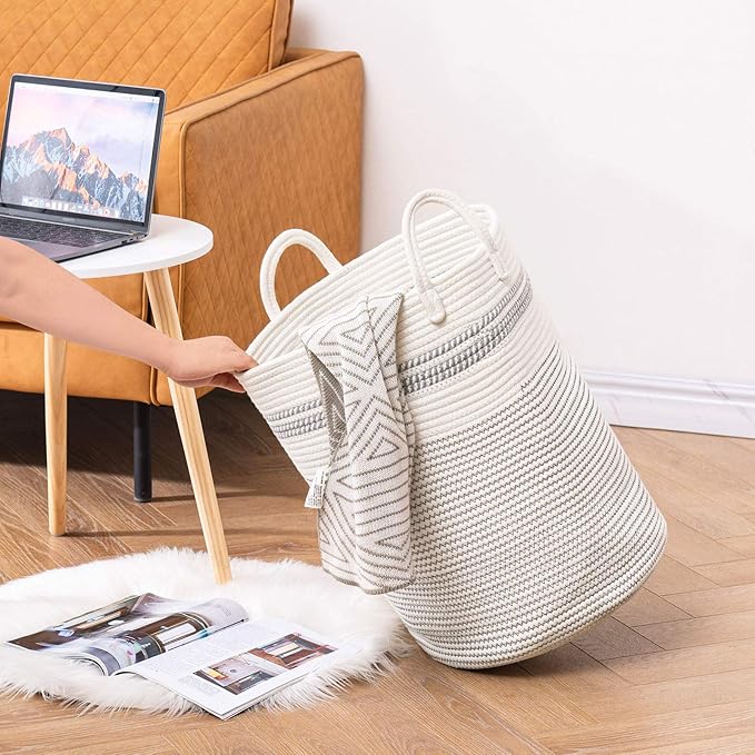 YOUDENOVA Woven Rope Laundry Hamper Basket, 58L Tall Luandry Basket, Baby - Image 2