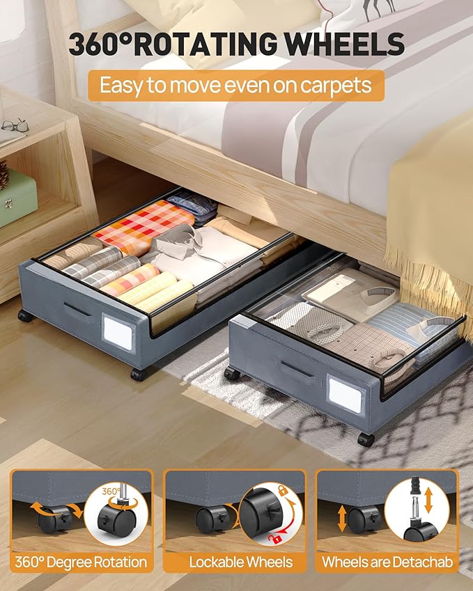 Under Bed Storage with Wheels, Square Under Bed Storage Containers, 4 Pack - Image 2