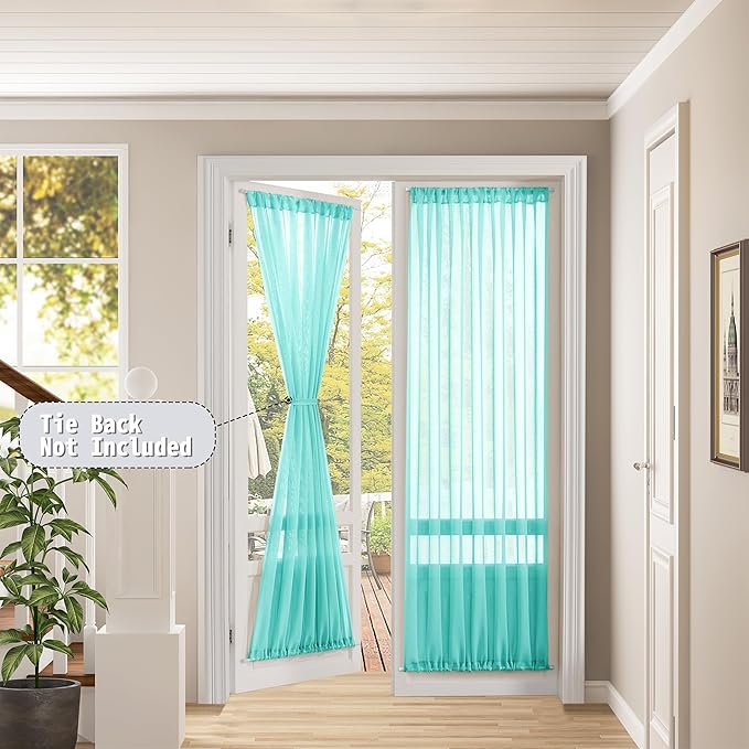 Tollpiz Sheer Door Curtains Closet Linen Textured Curtain Sheers Doorway Light - Image 2