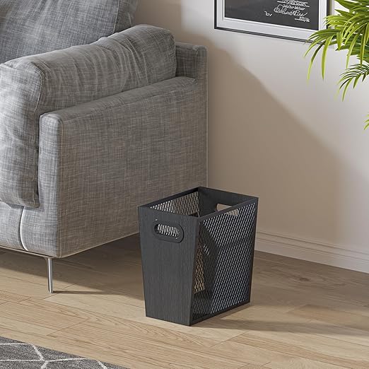 Piskyet Black Office Trash Can for Near Desk, 4.5 Gallon Unique Wood Bedroom - Image 4