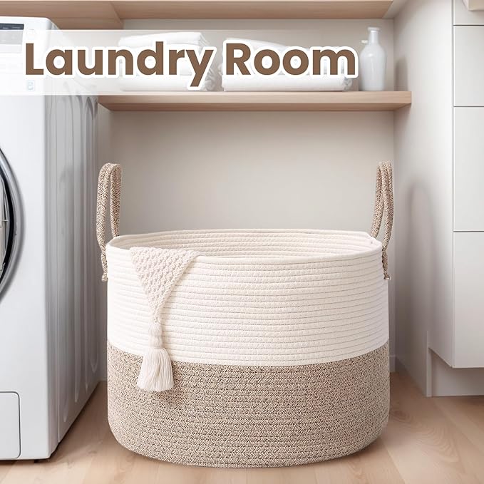 Woven Blanket Basket, 115L Large Rope Storage Bin - Image 7