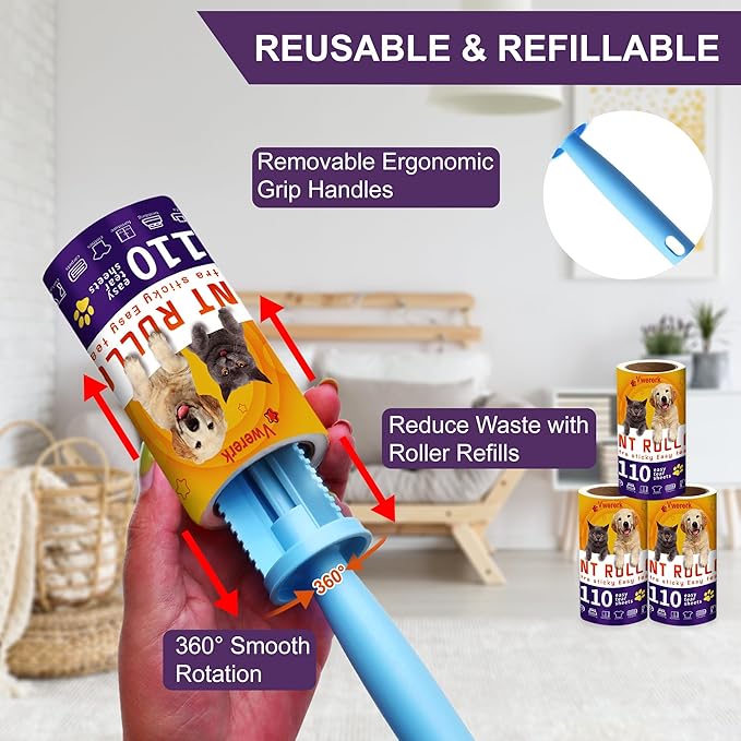 Lint Rollers for Pet Hair Extra Sticky, 440 Sheets/4 Lint Roller Refills - Image 3