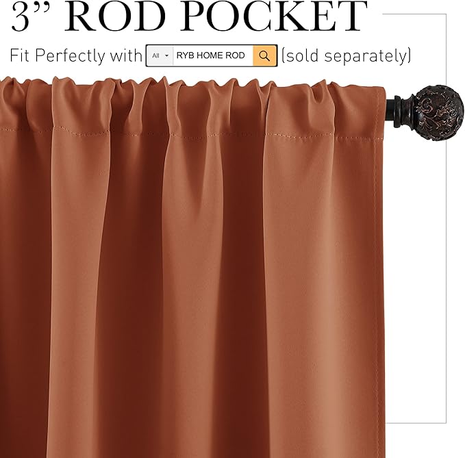 RYB HOME Blackout Curtains for Living Room, All Lights Blocking Rod Pocket - Image 2