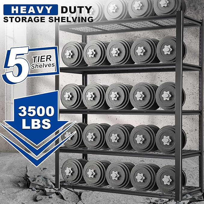 BILT HARD 60" W x 24" D Garage Shelving 3500 LBS, Heavy Duty 5-Tier Metal - Image 3