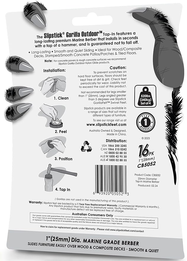 GorillaOutdoor 1 inch Round Furniture Feet Floor Protectors/Weatherproof Berber - Image 5