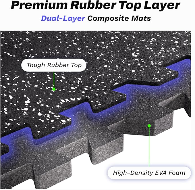AIRHOP 0.56in Thick 24 Sq Ft Exercise Equipment Mats, 6 Tiles Upgraded Rubber - Image 2