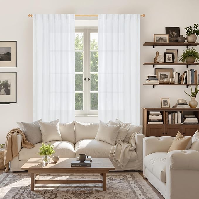 YoungsTex 84 Inch Length White Linen Curtains - Image 2