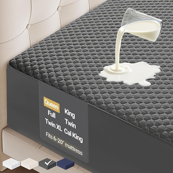 OhGeni 100% Waterproof Mattress Protector, Queen-Gray Size Mattress Pad by OhGeni