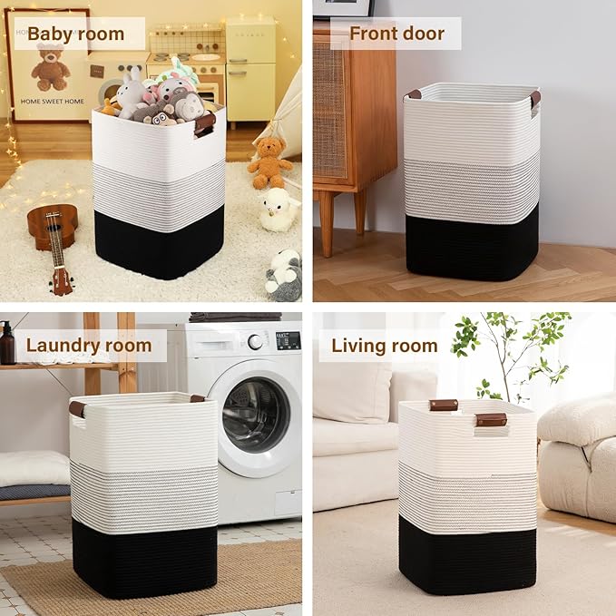 Laundry Hamper 96L Extra Large Laundry Basket, Woven Blanket Basket, Cotton - Image 6