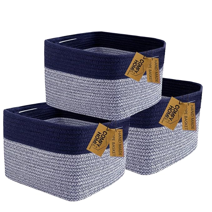 COMFY-HOMI 3PACK Rectangular Cotton Rope Basket by COMFY-HOMI