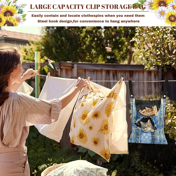 2 Pcs Clothespin Bag, Cat Pin Bag - Image 6