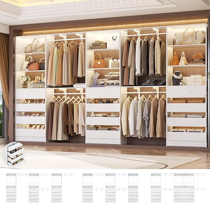 Aheaplus Closet System Set of 3, 138.5" Wood Closet Organizer System Tower by Aheaplus
