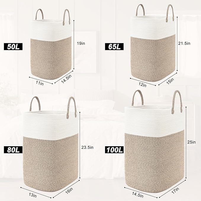 65L Woven Laundry Basket for Clothes, Large Rectangle Laundry Hampers - Image 9