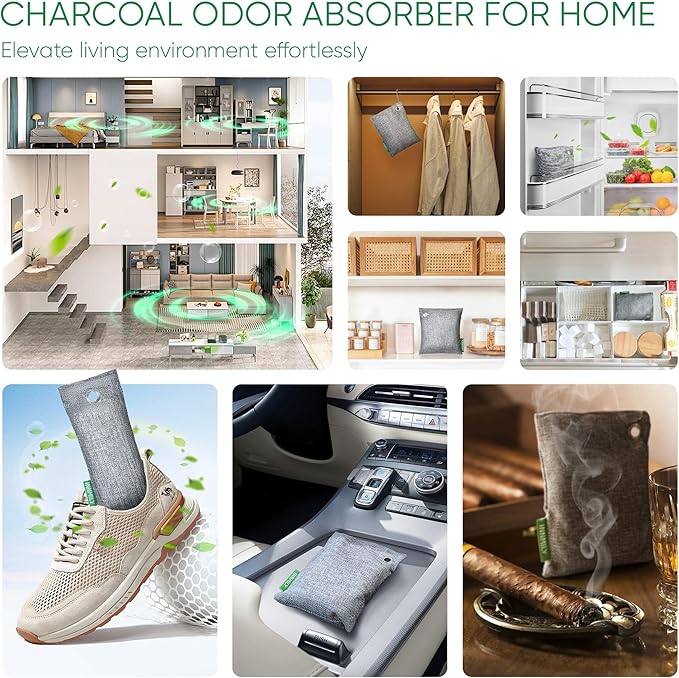 Activated Charcoal Odor Absorber, Large 10 Pack w Hooks Nature Odor Remover - Image 6