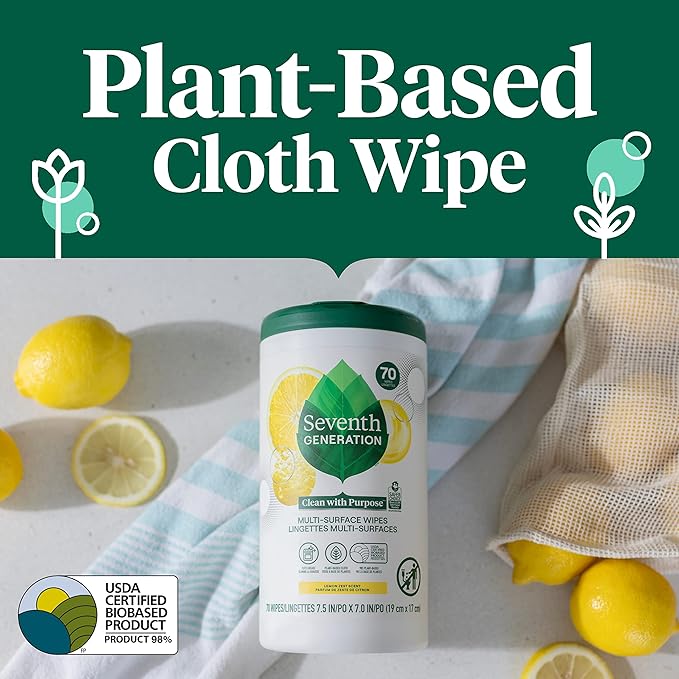 Seventh Generation Multi-Surface Cleaning Wipes, Lemon Zest Scent, Cuts Grease - Image 7