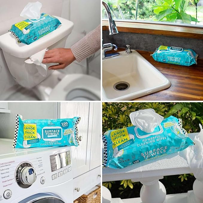 6 Packs Surface Wipes with Bleach, Thick & Large Dispose, All-Purpose Cleaner - Image 4