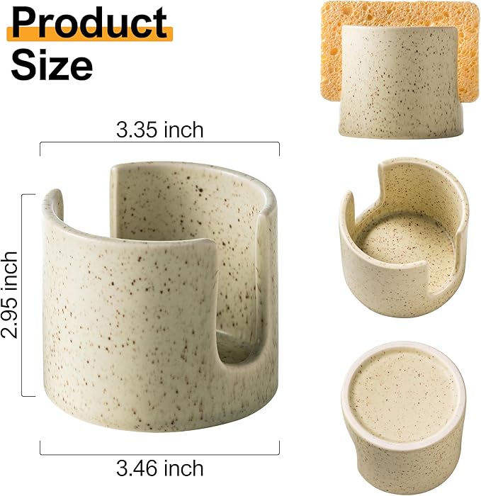 Sponge Holder for Kitchen Sink, Ceramic Dish Sponge Holder Sink Caddy Compact - Image 3