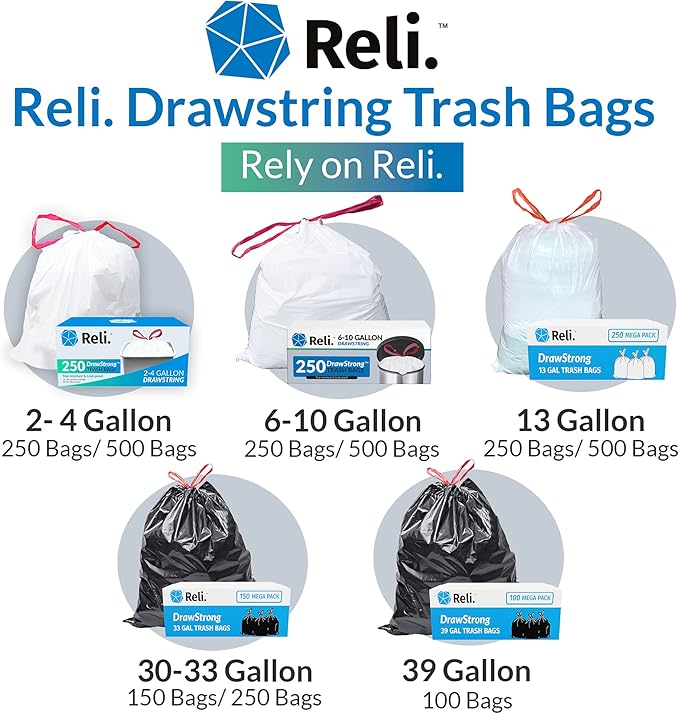 Reli. 6-10 Gallon Trash Bags Drawstring | 500 Count Bulk | 22"x23" | 6 - Image 7