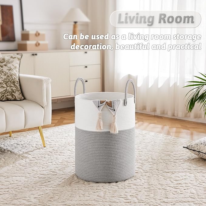 Laundry Basket, Woven Cotton Rope Laundry Hamper, 80L - Image 5