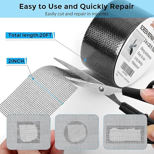 Black Window Screen Repair Tape, 2IN X 20FT Screen Repair Kit - Image 3