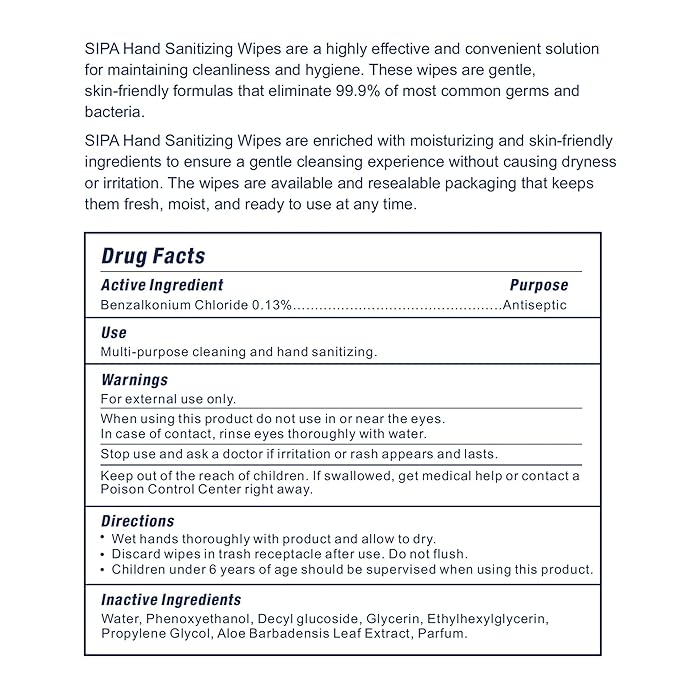 SIPA Hand Sanitizing Wipes 100 WIPES/CANISTER, Soft Textured Wipes, Fresh - Image 4