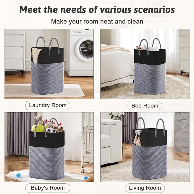 Laundry Basket, Woven Cotton Rope Laundry Hamper, Versatile Storage - Image 5