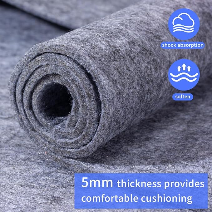 Extra Large Area Rug Cushioned Carpet Pad, 6x9 Ft, Thick Felt Pad - Image 3