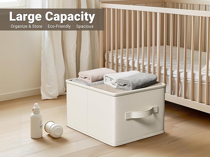 3 Pack Fabric Storage Bins for Shelves | 16.25x12x10in Closet | Collapsible - Image 2