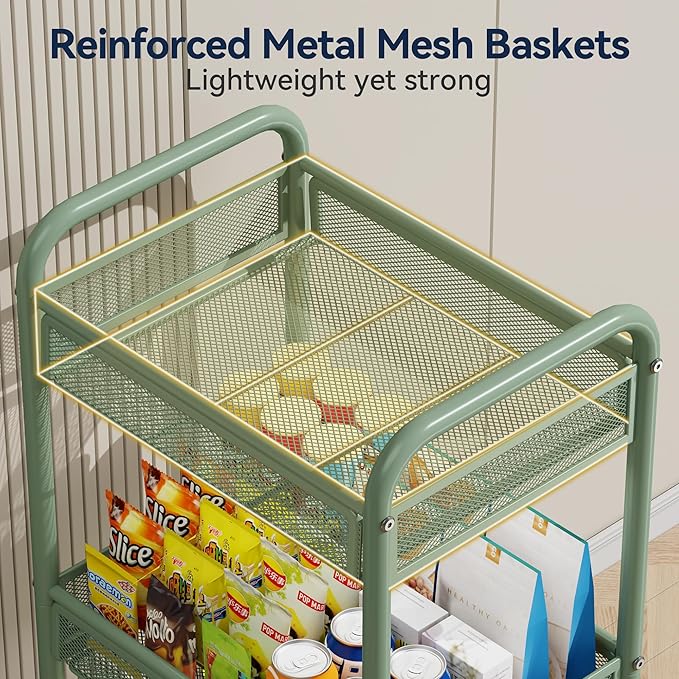 YASONIC 3 Tier Rolling Cart – Metal Utility Storage Cart - Image 5