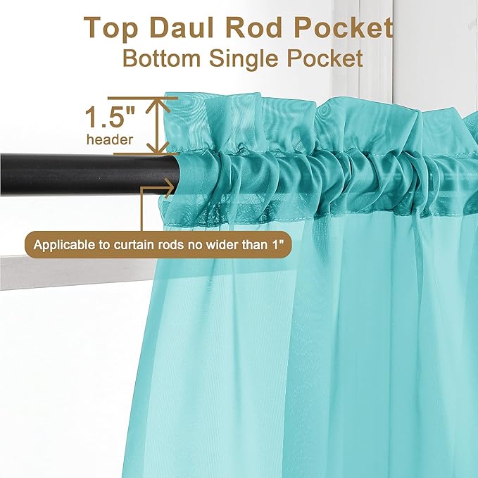 Chyhomenyc Turquoise Sheer Curtains 30 inch Length 2 Panels, Light Filtering - Image 3