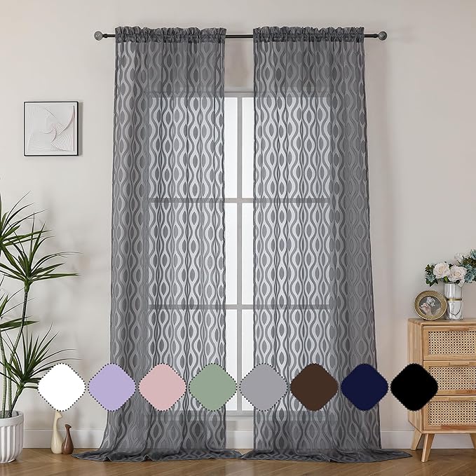 Aiyufeng Extra Long Grey Sheer Curtains 96 Inches Long by Aiyufeng
