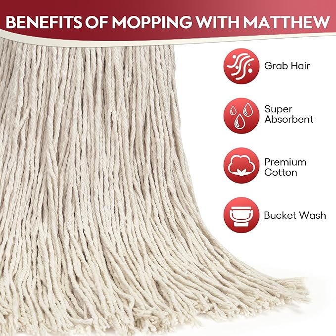 Matthew Cleaning 20oz 6Pack Cotton Floor Mop, Cotton Looped-Open String Heavy - Image 2