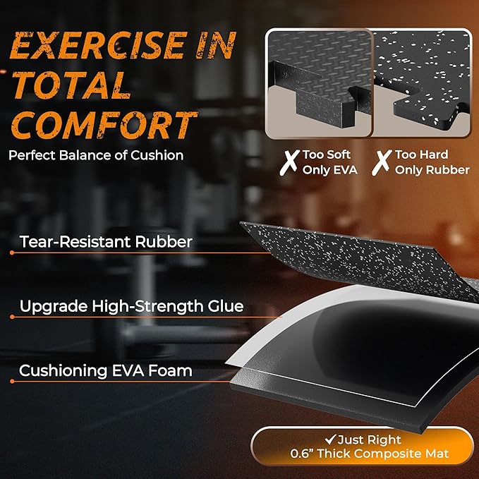 PRAISUN 0.6" Thicker Gym Mat, 24 Tiles 96 Sq Ft Workout Mats, Interlocking Foam - Image 3