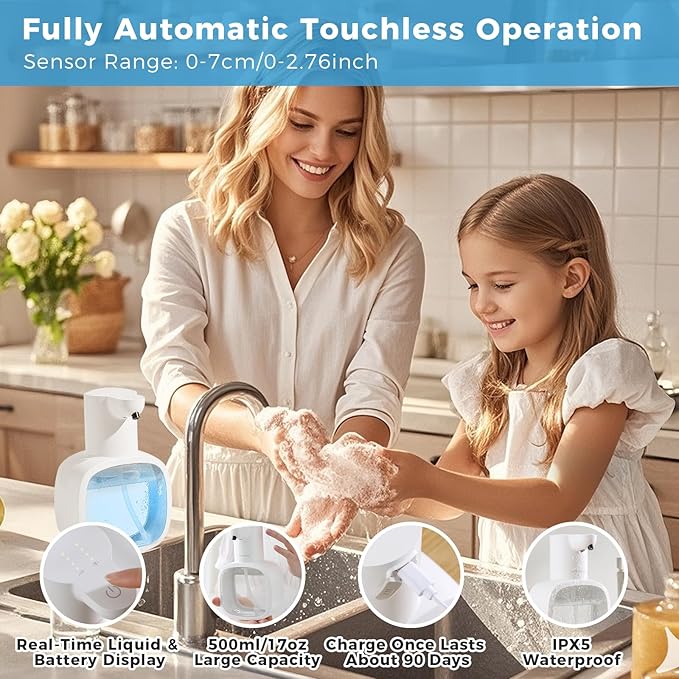 Automatic Liquid Soap Dispenser, 17oz/500ml Touchless Rechargeable - Image 3