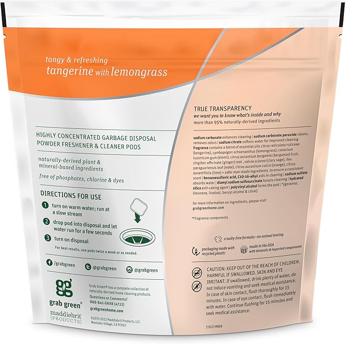 Grab Green Garbage Disposal Freshener and Cleaner Pods, Tangerine - Image 2