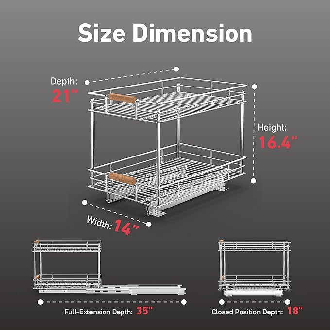 Pull Out Cabinet Organizer, 2 Tier Slide Out Shelves - Image 4
