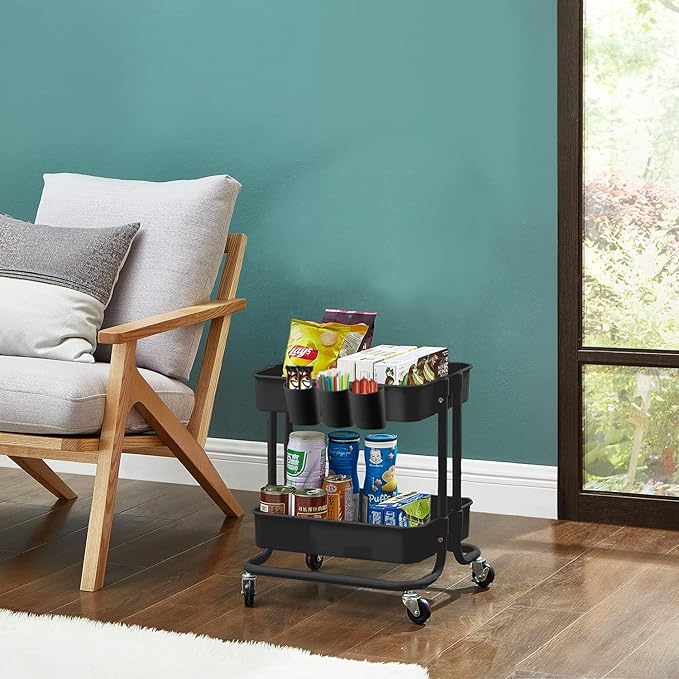 Melody House 2-Tier Utility Rolling Cart Storage Sofa Side Table - Image 2