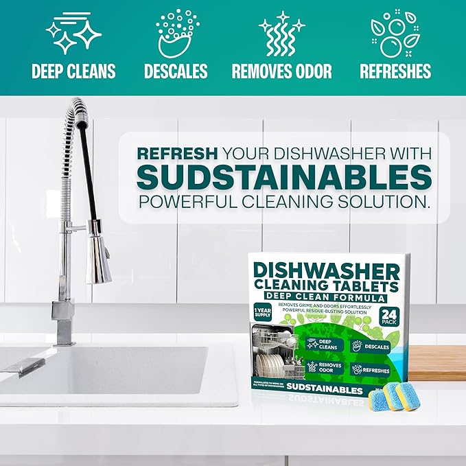 Sudstainables Dishwasher Cleaner and Deodorizer Tablets, 24 Pack – Dishwasher - Image 4
