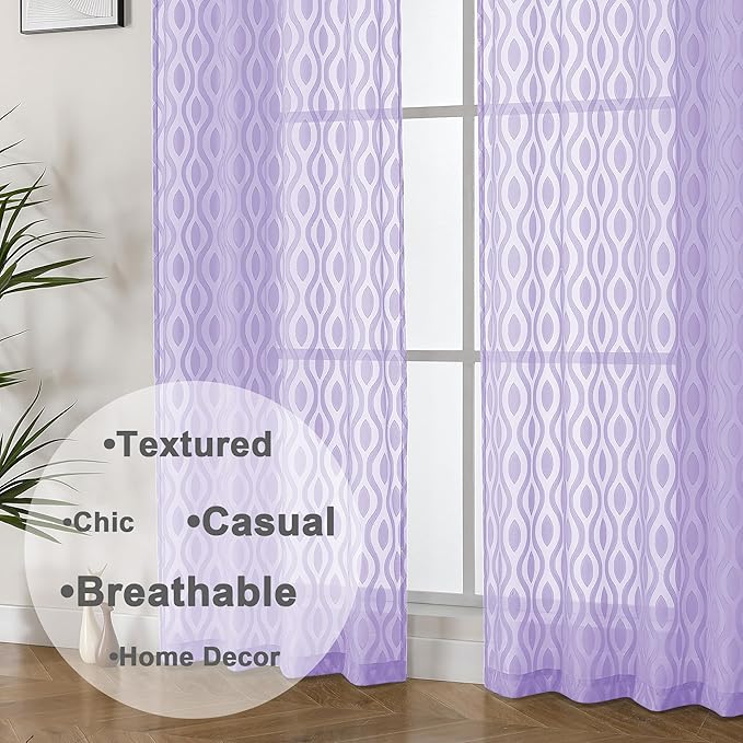 Aiyufeng Light Purple Sheer Curtains 72 Inches Long 2 Panels Set, Elegant Light - Image 8