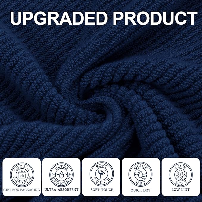 Blue Towels Set for Bathroom, Luxury 3 Piece Gift set, 100% Cotton | Quick Dry - Image 2