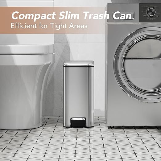 Small Trash Can with Lid Soft-Close, 6 L/1.6 Gal Bathroom Garbage Can with - Image 4